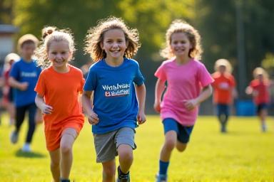 Diverse group of children playing soccer on a community field, symbolizing grassroots sports